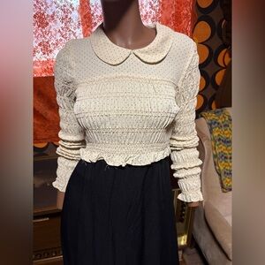 Vintage 60s Cream Polka Dot & Black Dress!